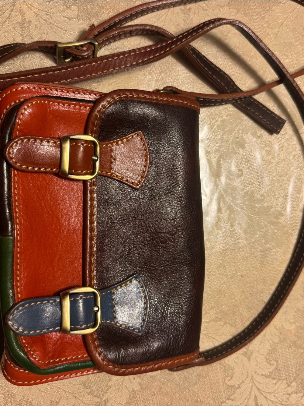 Vintage Vera Pelle Italian Multicolor Leather Shoulder Crossbody Bag